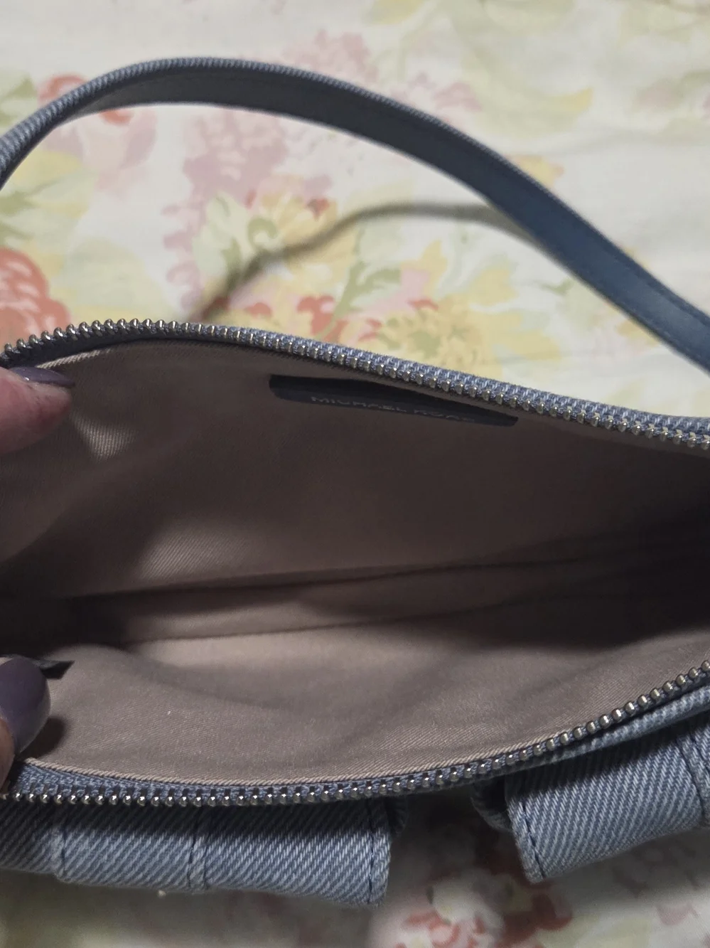 Michael Kors Light Blue  Denim Double Pocket Shoulder Bag with Silver Hardware